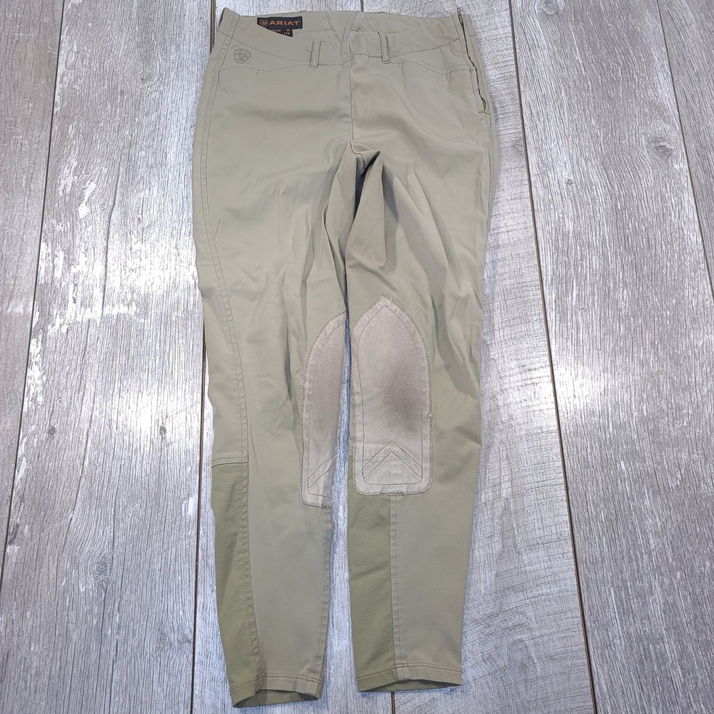 Ariat All Circuit Riding Breeches Girls Size 16 Tan Khaki Knee Patch Equestrian
